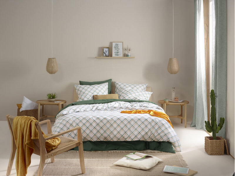 Moodit Housse de couette Odil Dustin Amazon Green - 140 x 200/220 + 60 x 70 cm - Multicolore - Coton