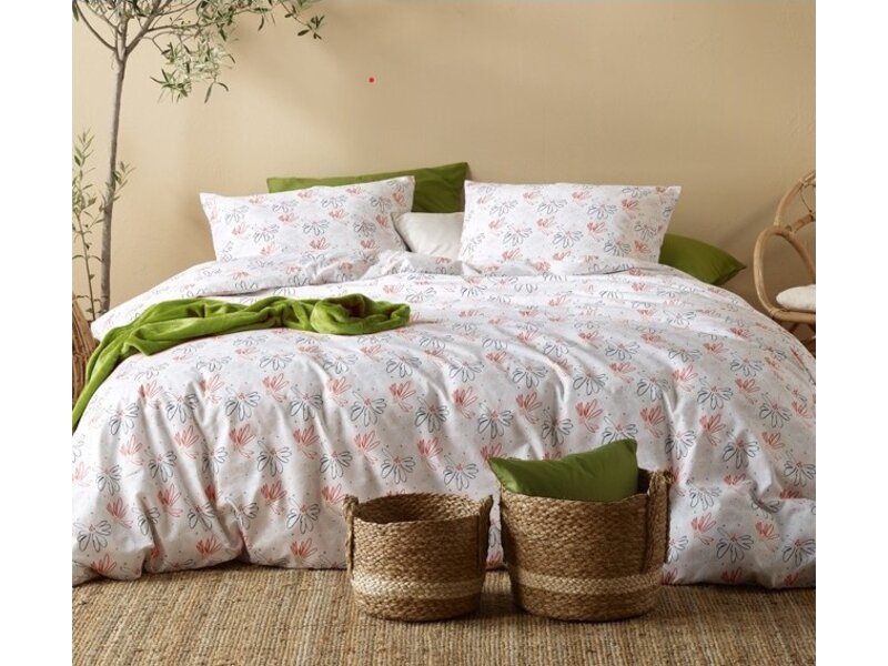 Moodit Bettbezug Odil Löwenzahn Orange Blau - 260 x 240 + 2 x 60 x 70 cm - Weiß - Baumwolle