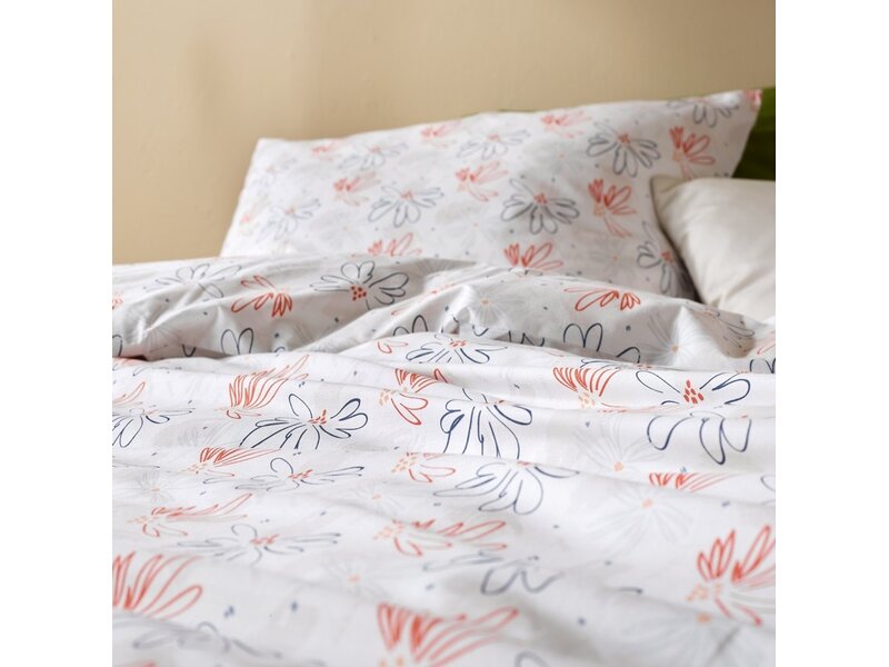 Moodit Odil Löwenzahn Orange-Blauer Bettbezug - 260 x 240 + 2 x 60 x 70 cm - Weiß - Baumwolle