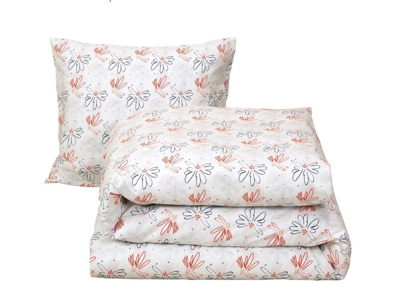 Moodit Bettbezug Odil Löwenzahn Orange Blau - 260 x 240 + 2 x 60 x 70 cm - Weiß - Baumwolle