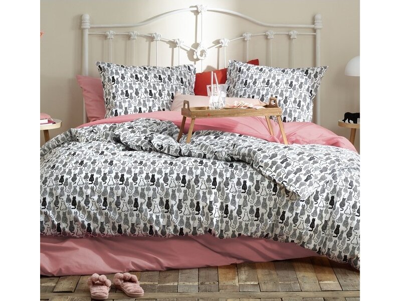 Moodit Odil Chat Chat Noir Duvet Cover - 260 x 240 + 2x 60 x 70 cm - White - Cotton