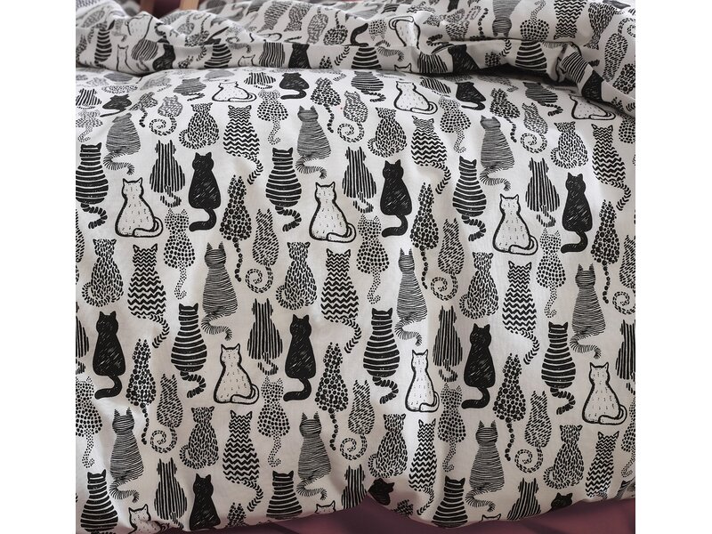Moodit Dekbedovertrek Odil Chat Chat Noir - 240 x 220 + 2x 60 x 70 cm - Wit - Katoen