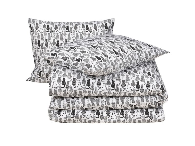 Moodit Dekbedovertrek Odil Chat Chat Noir - 200 x 200/220 + 2x 60 x 70 cm - Wit - Katoen