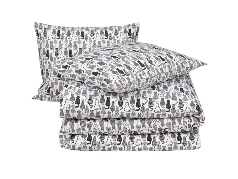 Moodit Odil Chat Chat Noir Duvet Cover - 260 x 240 + 2x 60 x 70 cm - White - Cotton