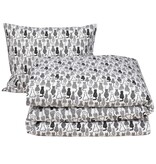 Moodit Housse de couette Odil Chat Chat Noir - 140 x 200/220 + 60 x 70 cm - Blanc - Coton