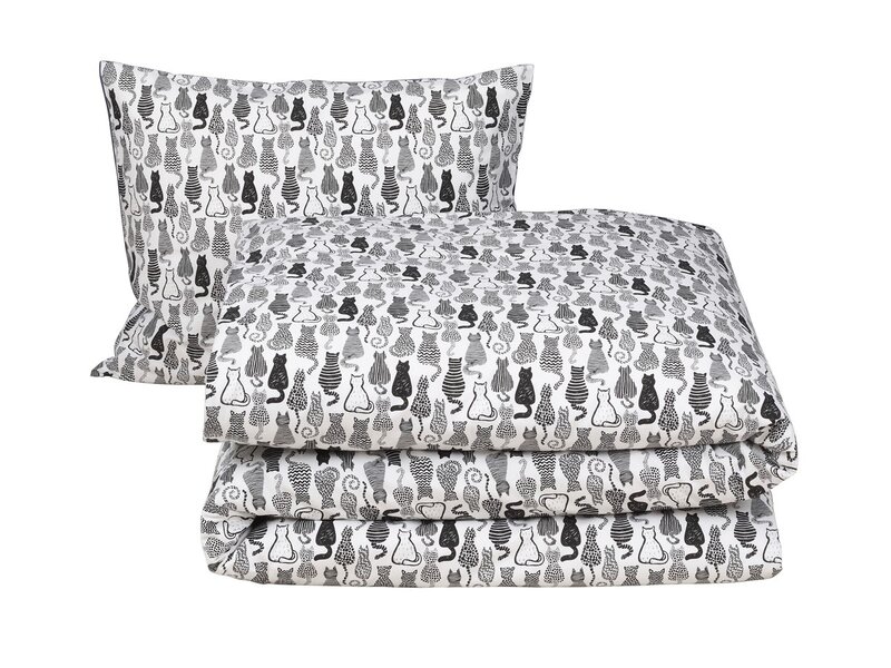 Moodit Odil Chat Chat Noir Duvet Cover - 140 x 200/220 + 60 x 70 cm - White - Cotton