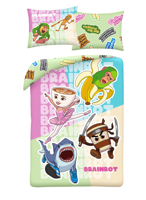 Brainrot dekbedovertrek - 140 x 200 cm - 70 x 90 cm - Polyester