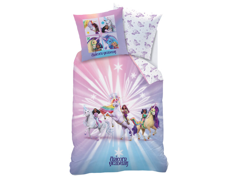 Unicorn Academy Sternen-Bettbezug – 140 x 200 + 63 x 63 cm – Baumwolle