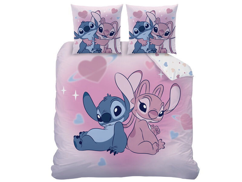 Disney Lilo & Stitch Housse de couette Bisous 240 x 220 cm + 2 x 63 x 63 cm - Coton