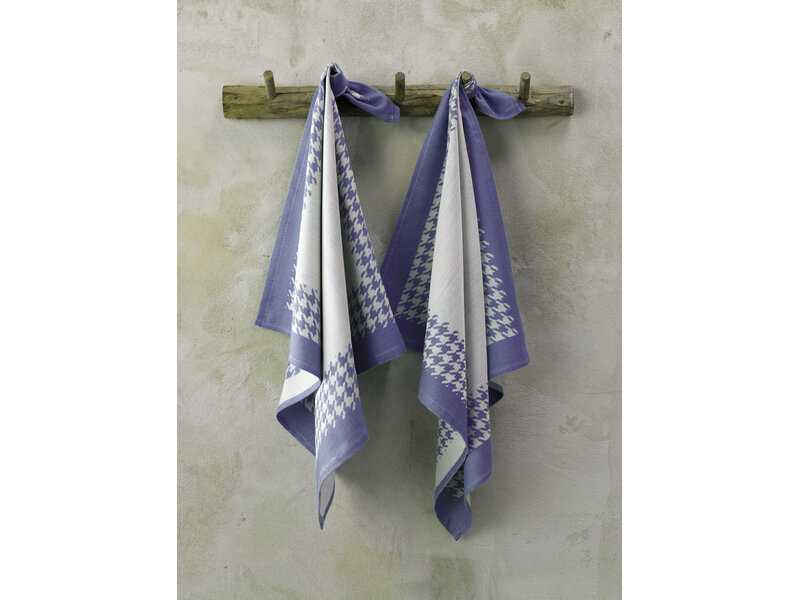 De Witte Lietaer Geschirrtuch Pied de Poule, Blau - 2 Stück - 65 x 65 cm - Baumwolle