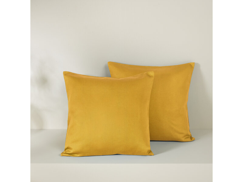 De Witte Lietaer Lot de 2 taies d'oreiller Olivia jaune doré - 40 x 40 cm - Jaune - Satin de coton
