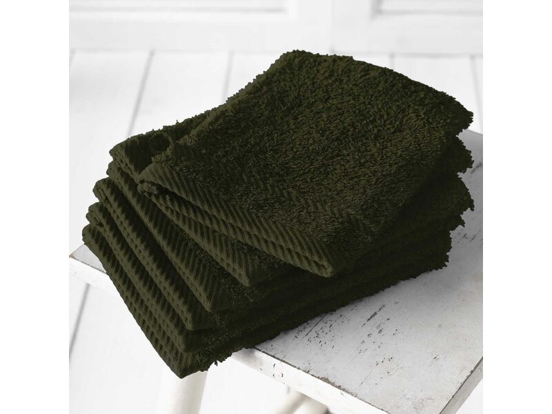 De Witte Lietaer Washandjes Helene Khaki- 15 x 21 cm - 6 stuks - Groen - Katoen