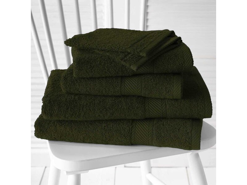 De Witte Lietaer Pack promotionnel Kaki fumé - 2 gants de toilette + 2 serviettes pour les mains + 2 serviettes de bain - Vert - Coton