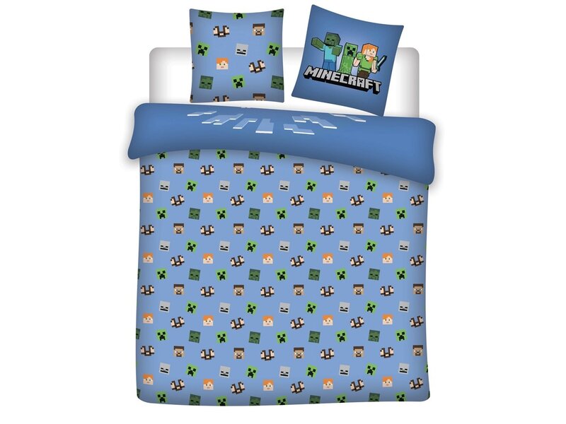 Minecraft Housse de couette - Lits Jumeaux - 240 x 220 cm + (2x) 65 x 65 cm - Polycoton