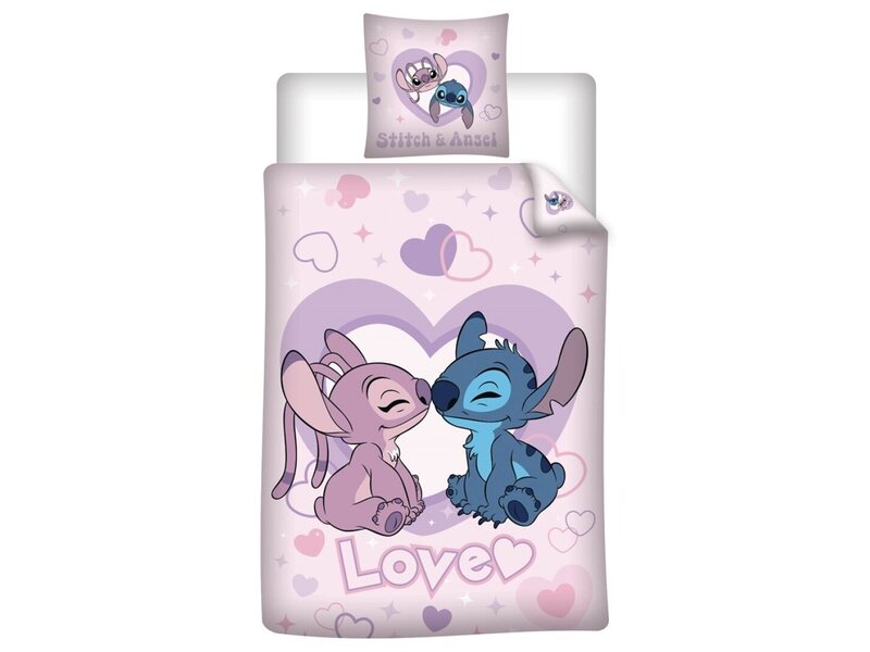 Disney Lilo & Stitch Bettbezug „Love“ – Einzelbett – 140 x 200 cm – 65 x 65 cm – Baumwollmischgewebe