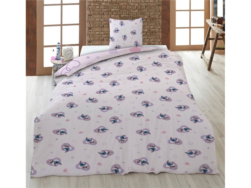 Disney Lilo & Stitch Housse de couette - Amour - 1 personne - 140 x 200 cm - 65 x 65 cm - Polycoton