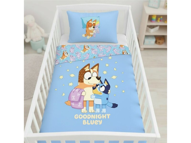 Bluey Baby-Bettbezug „Goodnight Blues“ – 100 x 140 + 40 x 60 cm – Baumwolle