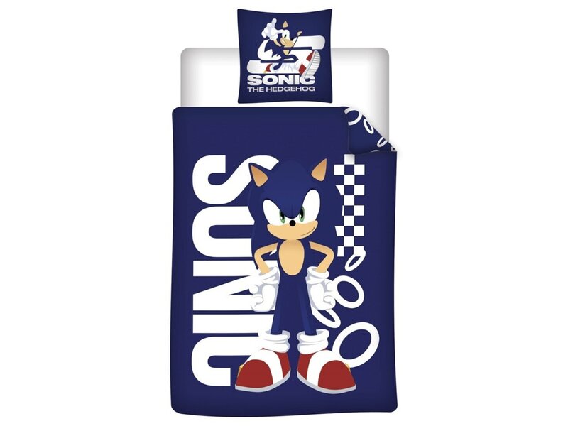 Sonic the Hedgehog Housse de couette - 1 personne - 140 x 200 cm - 65 x 65 cm - Polycoton