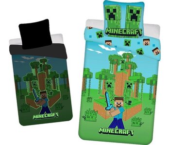 Minecraft Housse de couette Jungle Fight 140 x 200 + 70 x 90 cm en coton