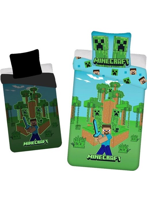 Minecraft Housse de couette Jungle Fight 140 x 200 + 70 x 90 cm en coton