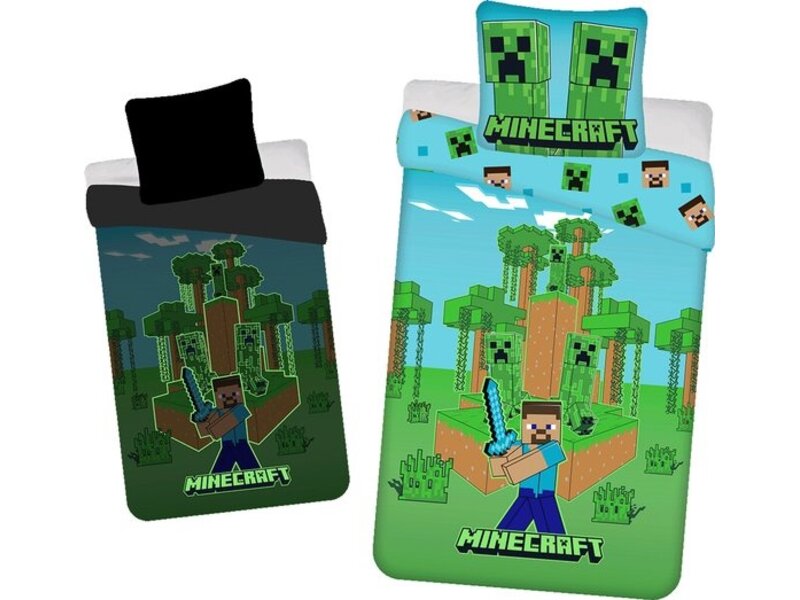 Minecraft Housse de couette Jungle Fight - 140 x 200 cm + 70 x 90 cm - Coton