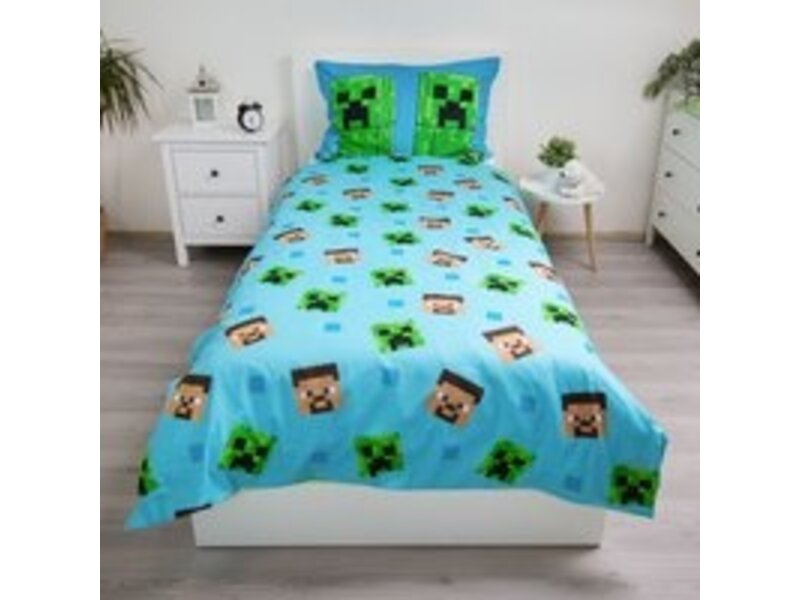Minecraft Housse de couette Jungle Fight - 140 x 200 cm + 70 x 90 cm - Coton