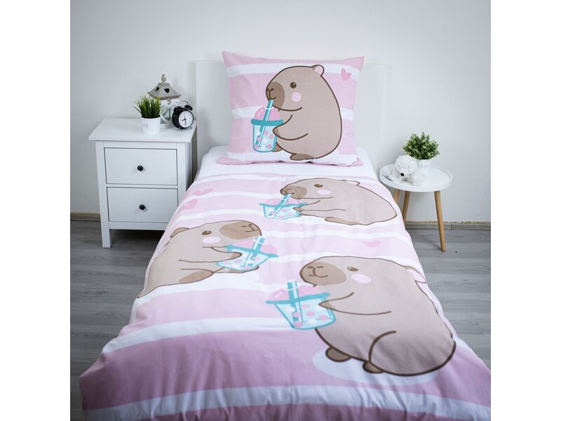 Capybara Housse de couette Kawaii - 140 x 200 cm / 70 x 90 cm - Coton