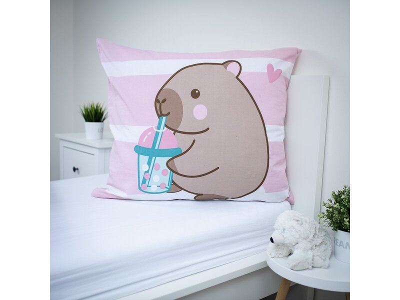 Capybara Housse de couette Kawaii - 140 x 200 cm / 70 x 90 cm - Coton