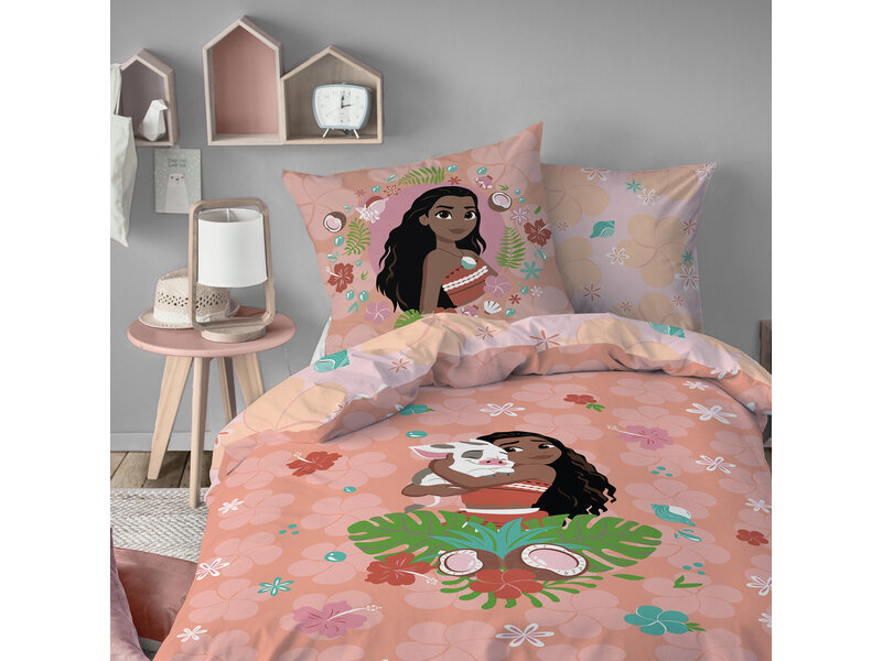 Disney Vaiana Housse de couette - Fleur - 1 personne - 140 x 200 + 63 x 63 cm - Coton