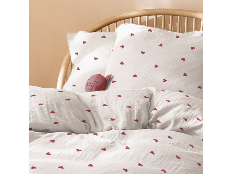 Matt & Rose Housse de couette - Motif cœur - 140 x 200 + 65 x 65 cm - Blanche - Mousseline de coton