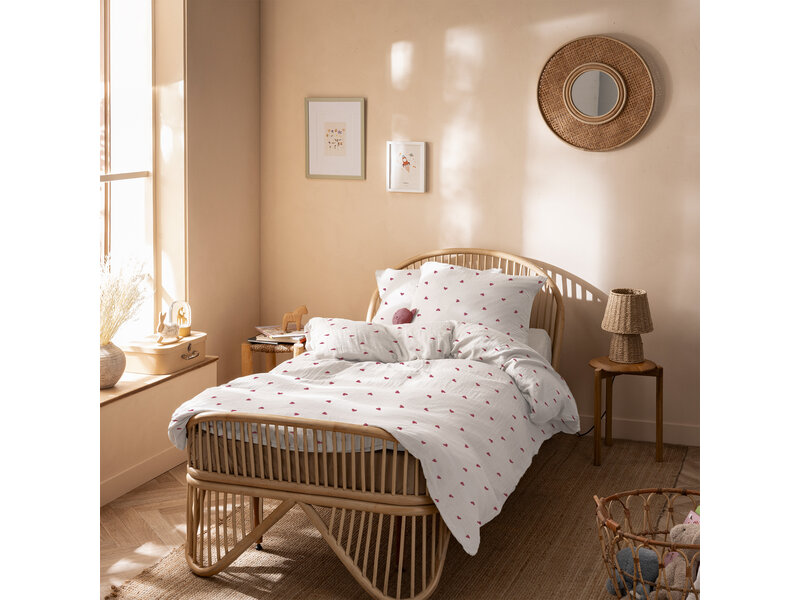 Matt & Rose Dekbedovertrek - Hart - 140 x 200 + 65 x 65 cm - Wit - Mousseline Katoen