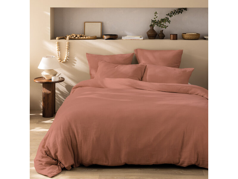 Matt & Rose Duvet Cover - Double - Terracotta - 200 x 200 + (2x) 65 x 65 cm - Cotton Muslin