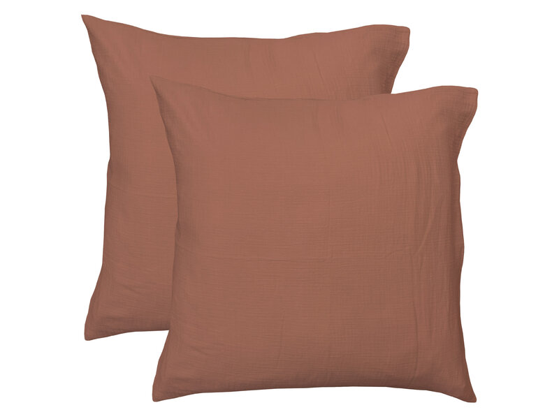 Matt & Rose Dekbedovertrek - Tweepersoons - Terracotta - 200 x 200 + (2x)65 x 65 cm - Mousseline Katoen