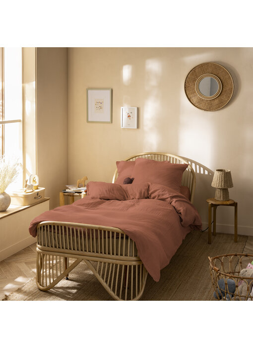 Matt & Rose Housse de couette couleur terre cuite 140 x 200 + mousseline de coton 63 x 63