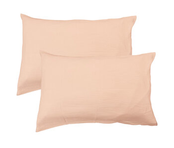 Matt & Rose Set mit 2 rosa Kissenbezügen (50 x 70 cm) aus Baumwollmusselin