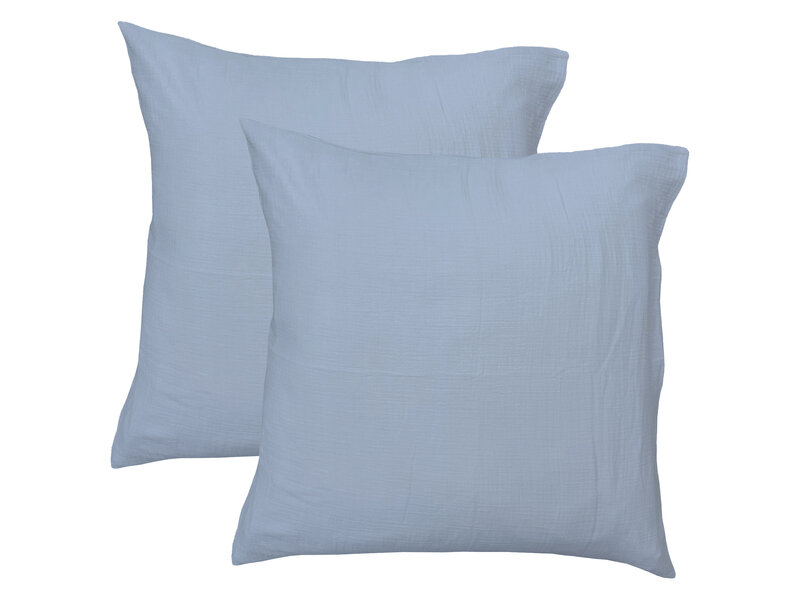 Matt & Rose Dekbedovertrek - Hotelmaat - Blue Horizon - 260 x 240 + (2x)65 x 65 cm - Blauw - Mousseline Katoen