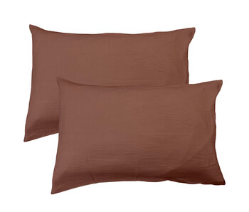 Matt & Rose Lot de 2 taies d'oreiller Chocolat en mousseline de coton 50 x 70 cm