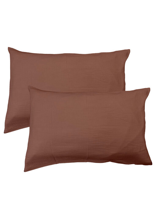 Matt & Rose Set Kussenslopen Chocolat (2) 50 x 70 Mousseline Katoen