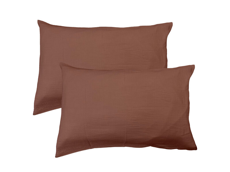 Matt & Rose Set Kussenslopen - Chocolat - (2x) 50 x 70 cm - Bruin - Mousseline Katoen