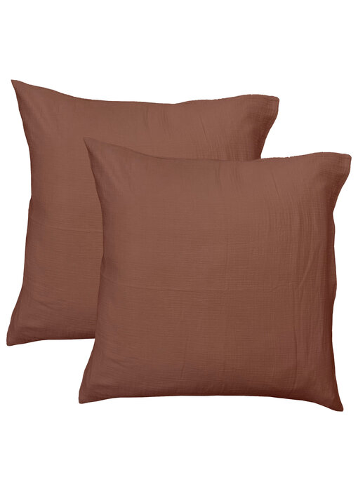 Matt & Rose Set Kussenslopen Chocolat (2) 65x65  Mousseline Katoen