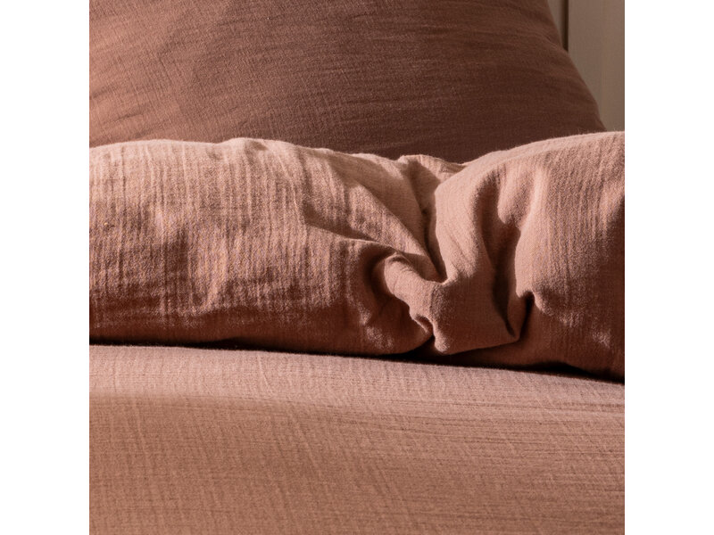 Matt & Rose Dekbedovertrek - Lits Jumeaux - Chocolat - 240 x 220 + (2x)65 x 65 cm - Bruin - Mousseline Katoen