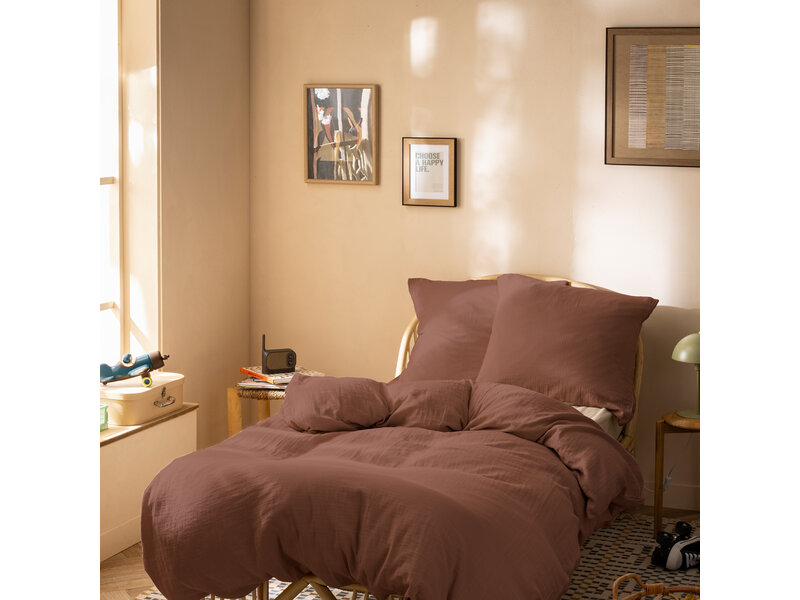 Matt & Rose Housse de couette - Chocolat - 140 x 200 + 65 x 65 cm - Marron - Mousseline de coton