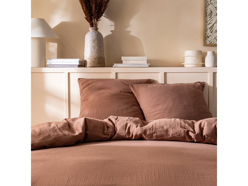 Matt & Rose Housse de couette - Chocolat - 140 x 200 + 65 x 65 cm - Marron - Mousseline de coton