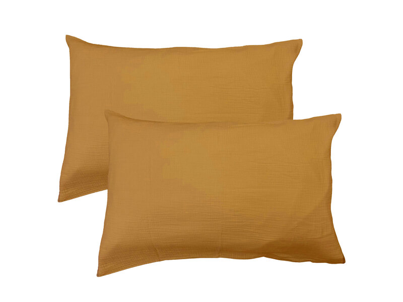 Matt & Rose Lot de 2 taies d'oreiller - Caramel - 50 x 70 cm - Marron - Mousseline de coton
