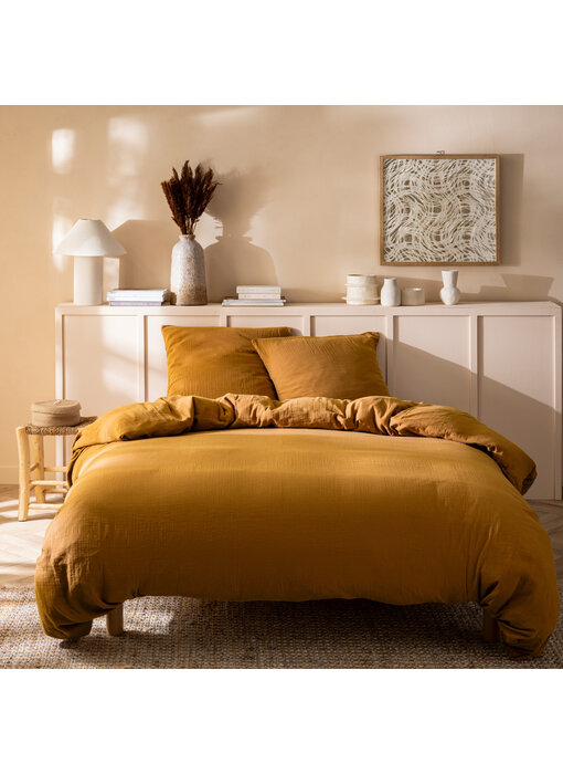 Matt & Rose Housse de couette caramel 260 x 240 + (2x) 65 x 65 en mousseline de coton
