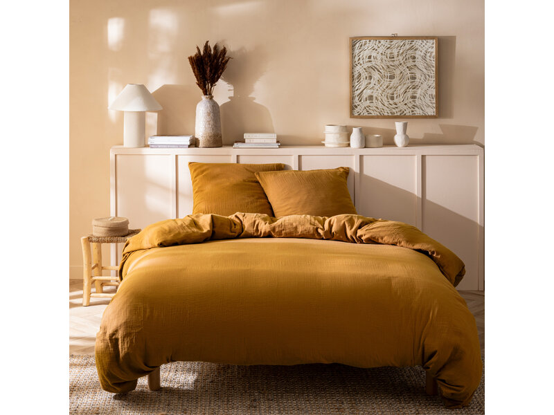 Matt & Rose Dekbedovertrek - Lits Jumeaux - Caramel - 240 x 220 + (2x)65 x 65 cm - Mousseline Katoen