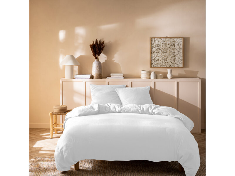 Matt & Rose Housse de couette - Format hôtel - Blanche - 260 x 240 + (2x) 65 x 65 cm - Mousseline de coton
