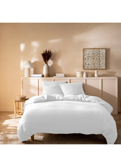 Matt & Rose Housse de couette blanche 200 x 200 + (2x) 65 x 65 cm en mousseline de coton