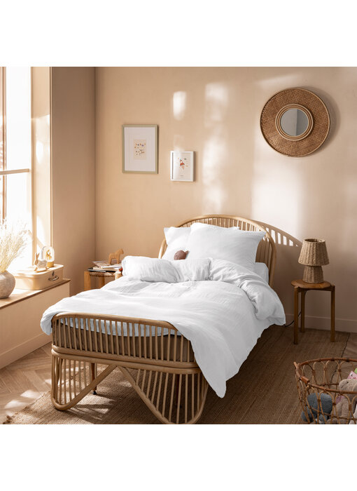 Matt & Rose Housse de couette blanche 140 x 200 + 65 x 65 cm en mousseline de coton
