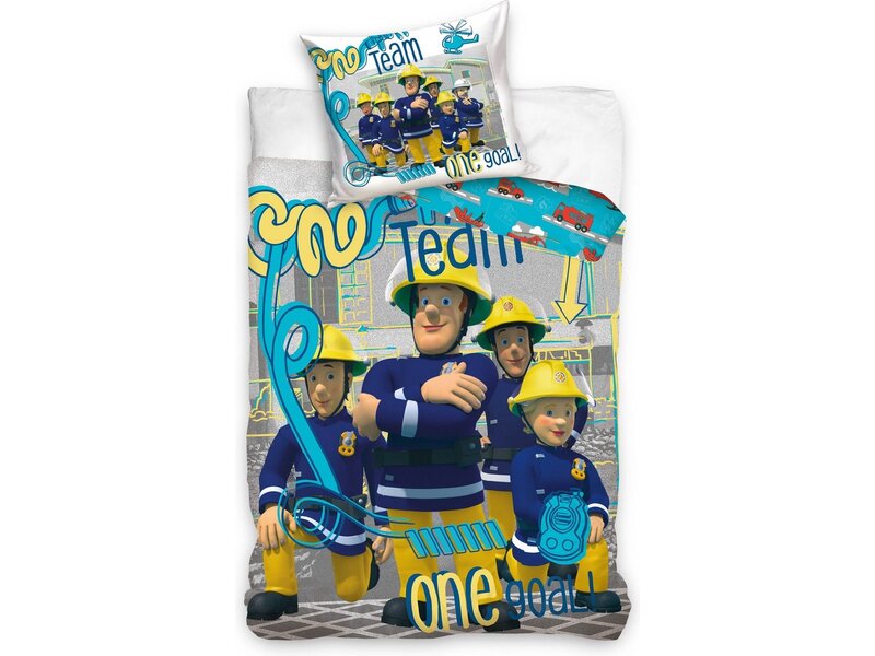 Brandweerman Sam Bettbezug – One Team – Einzelbett – 140 x 200 cm / 70 x 90 cm – Baumwolle